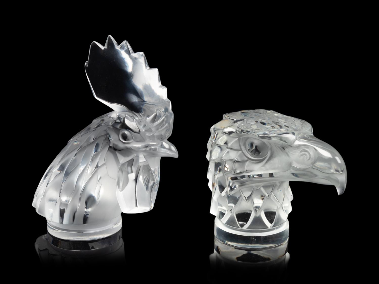 Two Lalique Molded and Frosted Glass Mascots