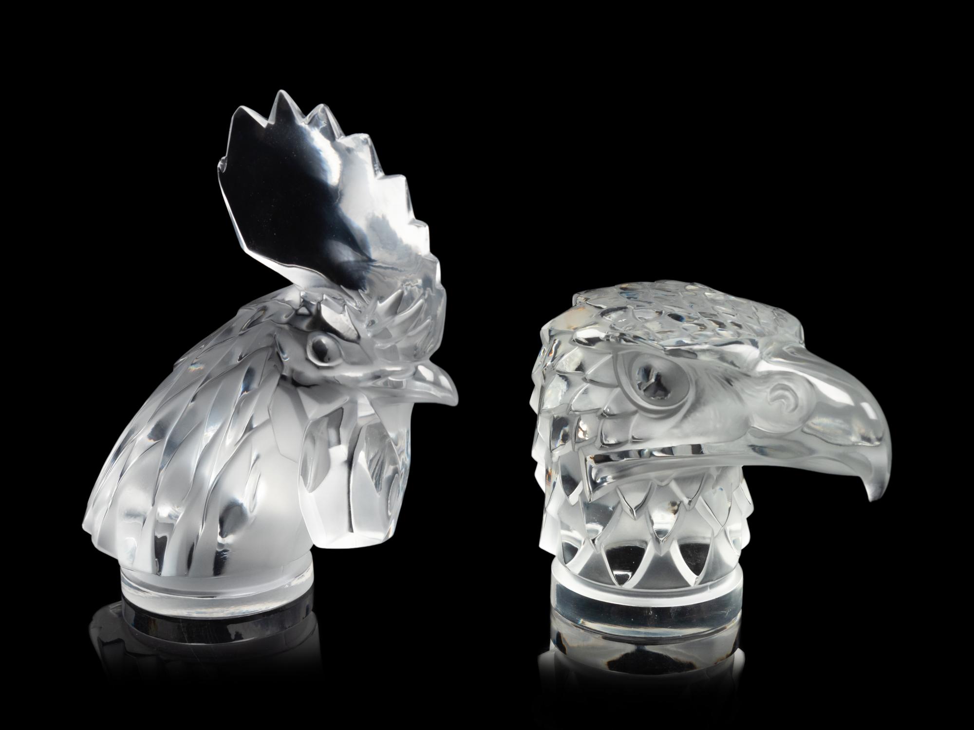Two Lalique Molded and Frosted Glass Mascots