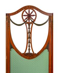 An Edwardian Painted Satinwood Three Panel Floor Screen