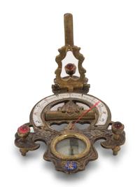 A Chinese Enameled Brass Navigation Compass and Sundial