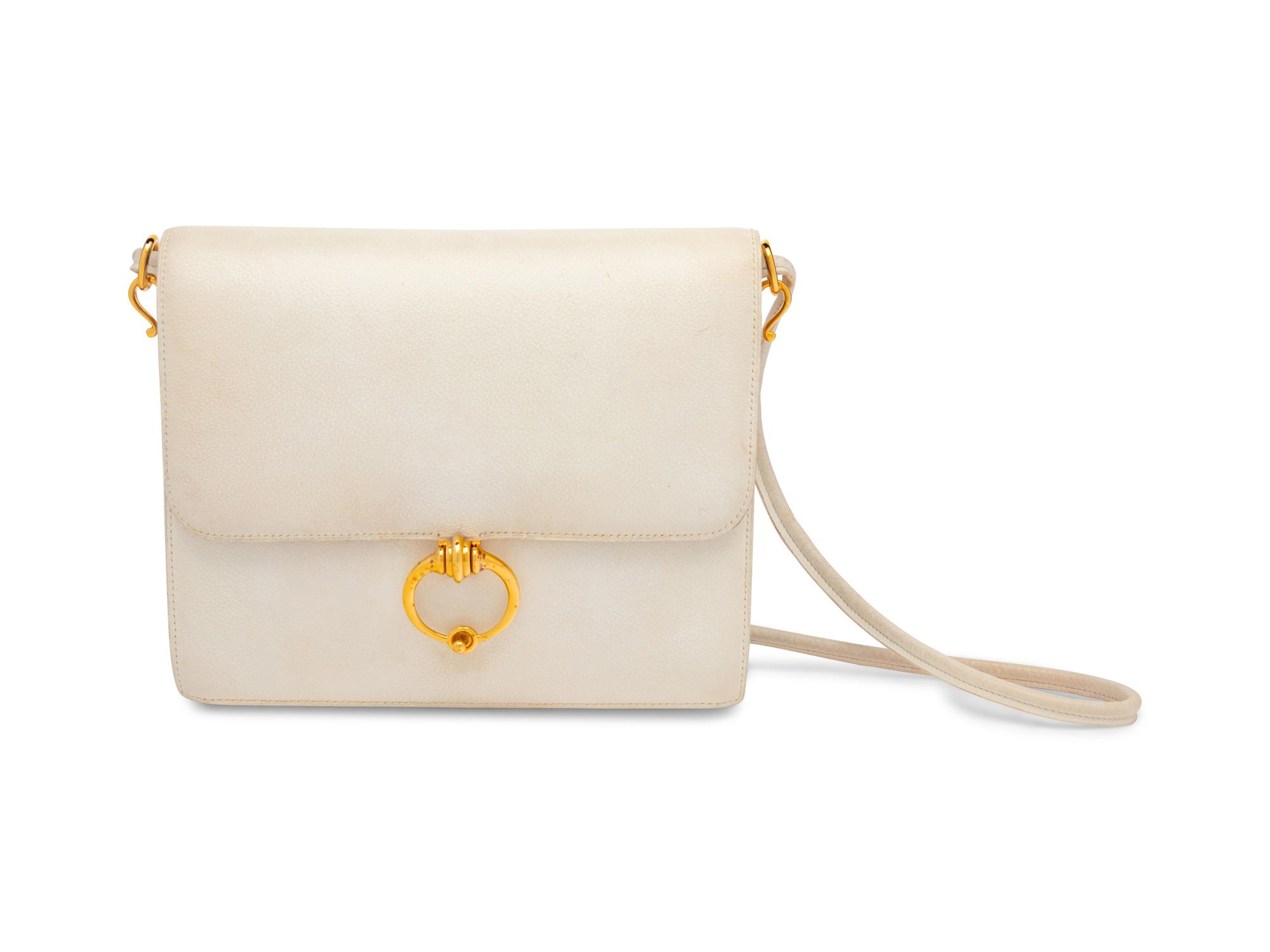 Hermès White Leather Flap Shoulder Bag, 1980s
