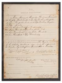 [CIVIL WAR]. SICKLES, Daniel (1819-1914) and Joseph HOOKER (1814-1879). Partly-printed No. 40 Special Requisition document signed ("D.Sickles", "Joseph Hooker"). N.p., [ca October 1861-March 1862].