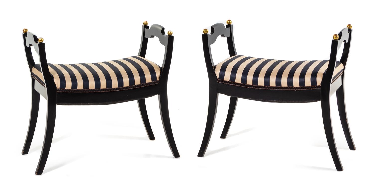 A Pair of Biedermeier Parcel Gilt and Ebonized Tabourets Height 23 x width 24 x depth 14 inches. — VIENNA, FIRST QUARTER 19TH CENTURY