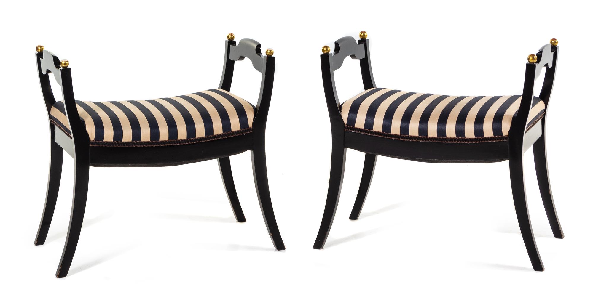 A Pair of Biedermeier Parcel Gilt and Ebonized Tabourets Height 23 x width 24 x depth 14 inches. — VIENNA, FIRST QUARTER 19TH CENTURY