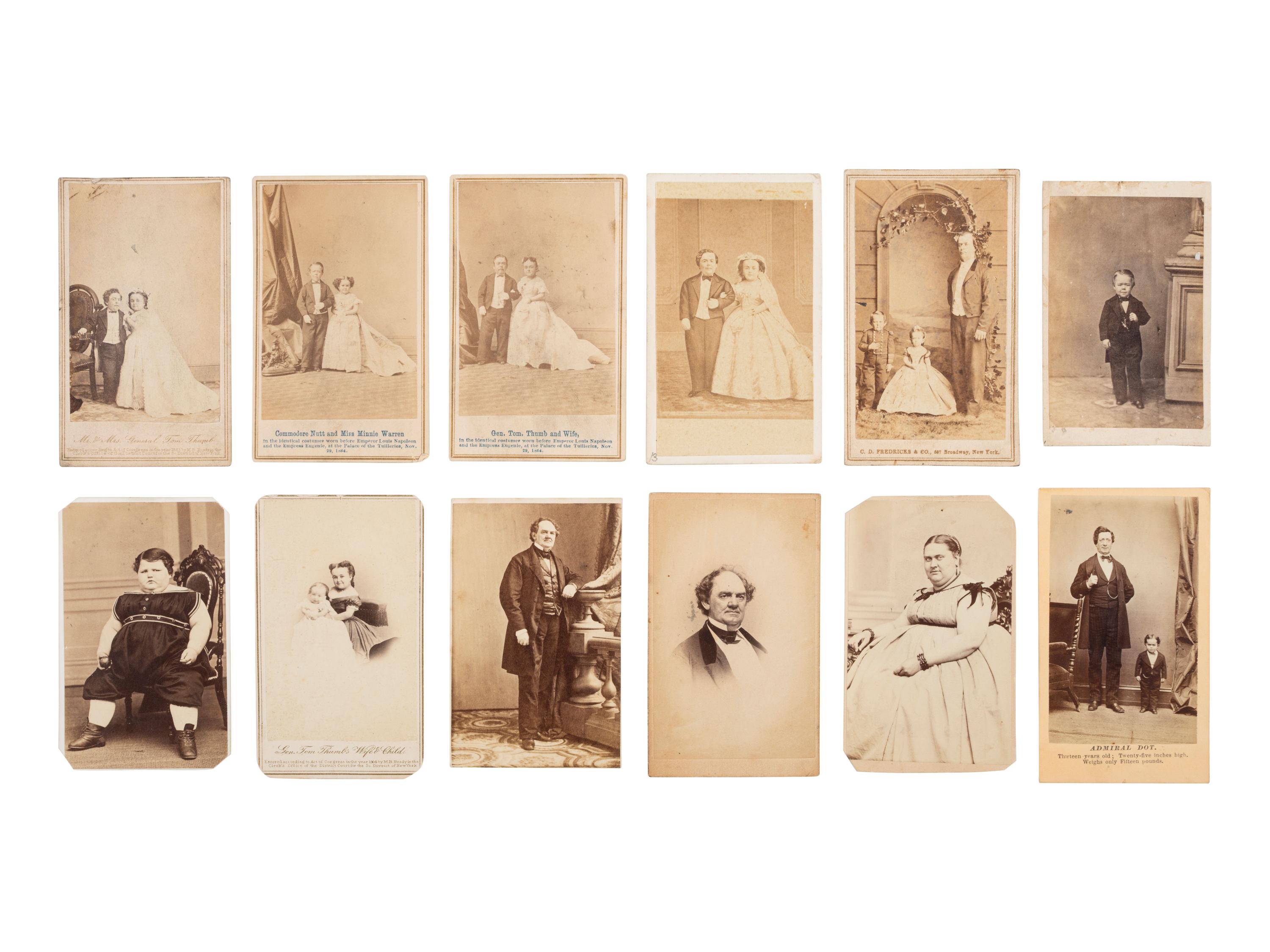 [CIRCUS & SIDESHOW PERFORMERS]. Collection of CDVs featuring PT Barnum, Tom Thumb, and others.