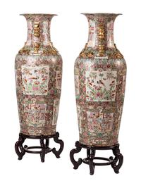 A Pair of Famille Rose Porcelain Floor Vases
