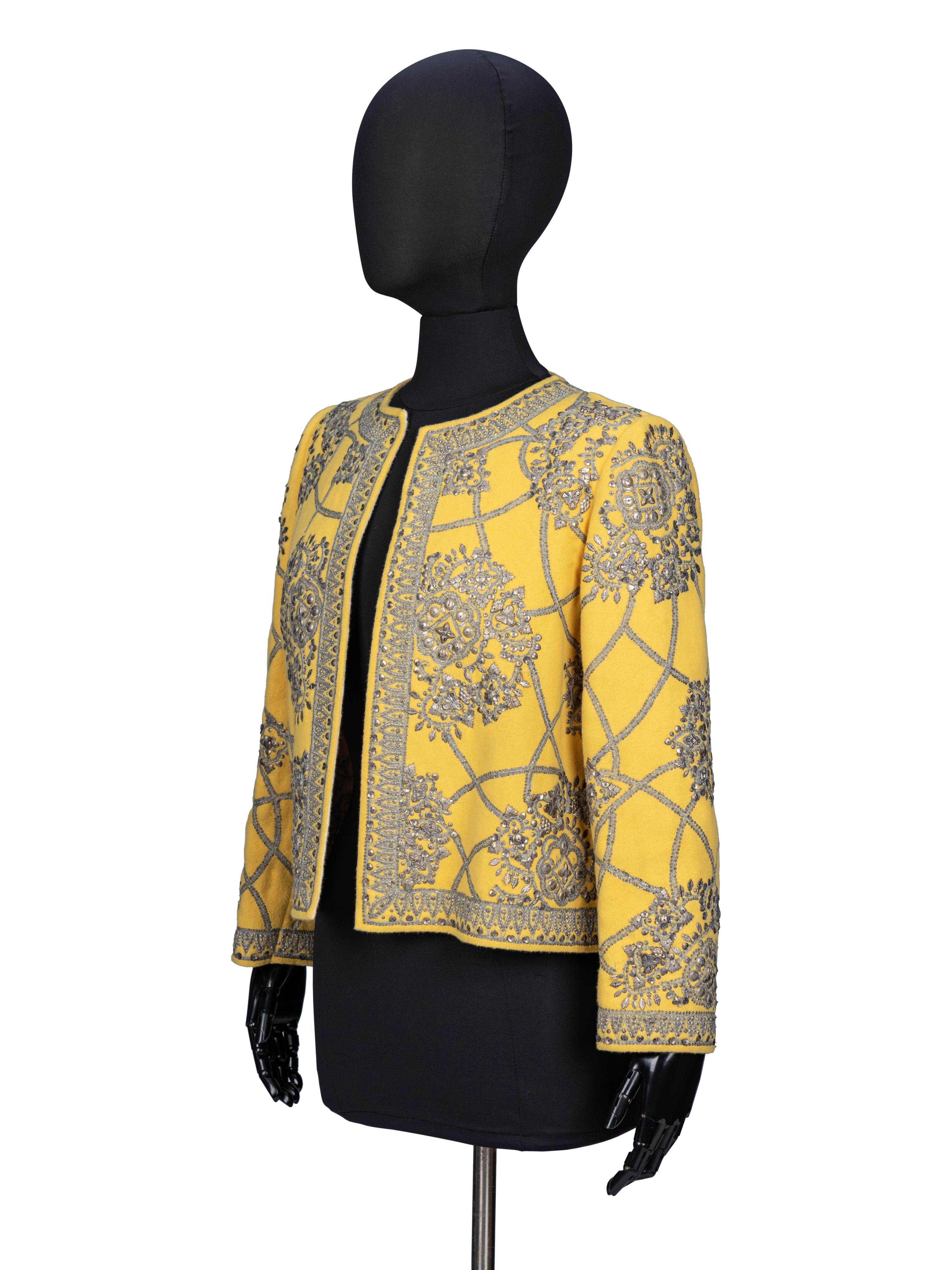 Oscar de la Renta, Embellished Yellow Cardigan Jacket
