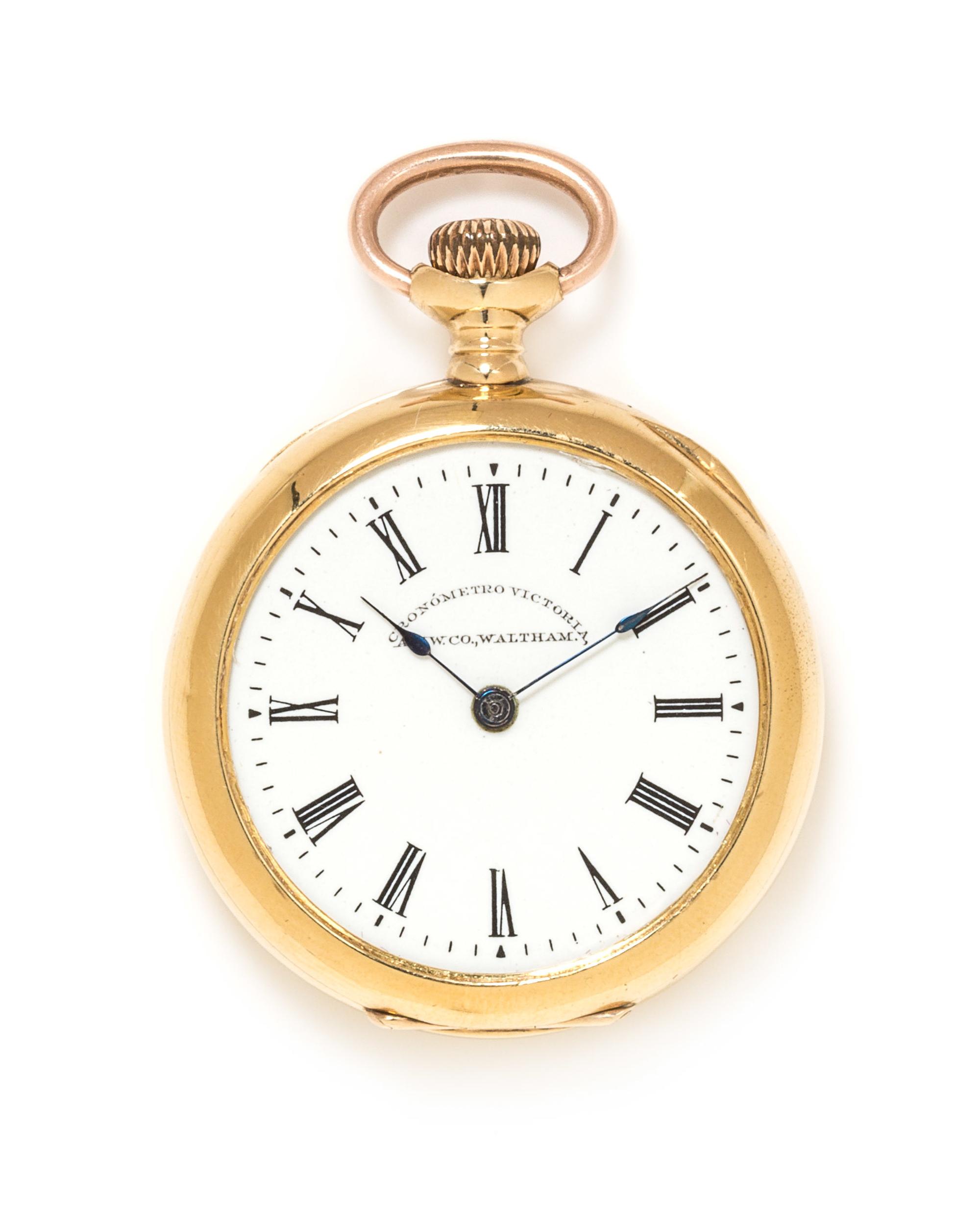 An 18 Karat Yellow Gold Open Face 'Chronometro Victoria' Pocket Watch, A.W.W.Co., Waltham, Circa 1898, 22.40 dwts.