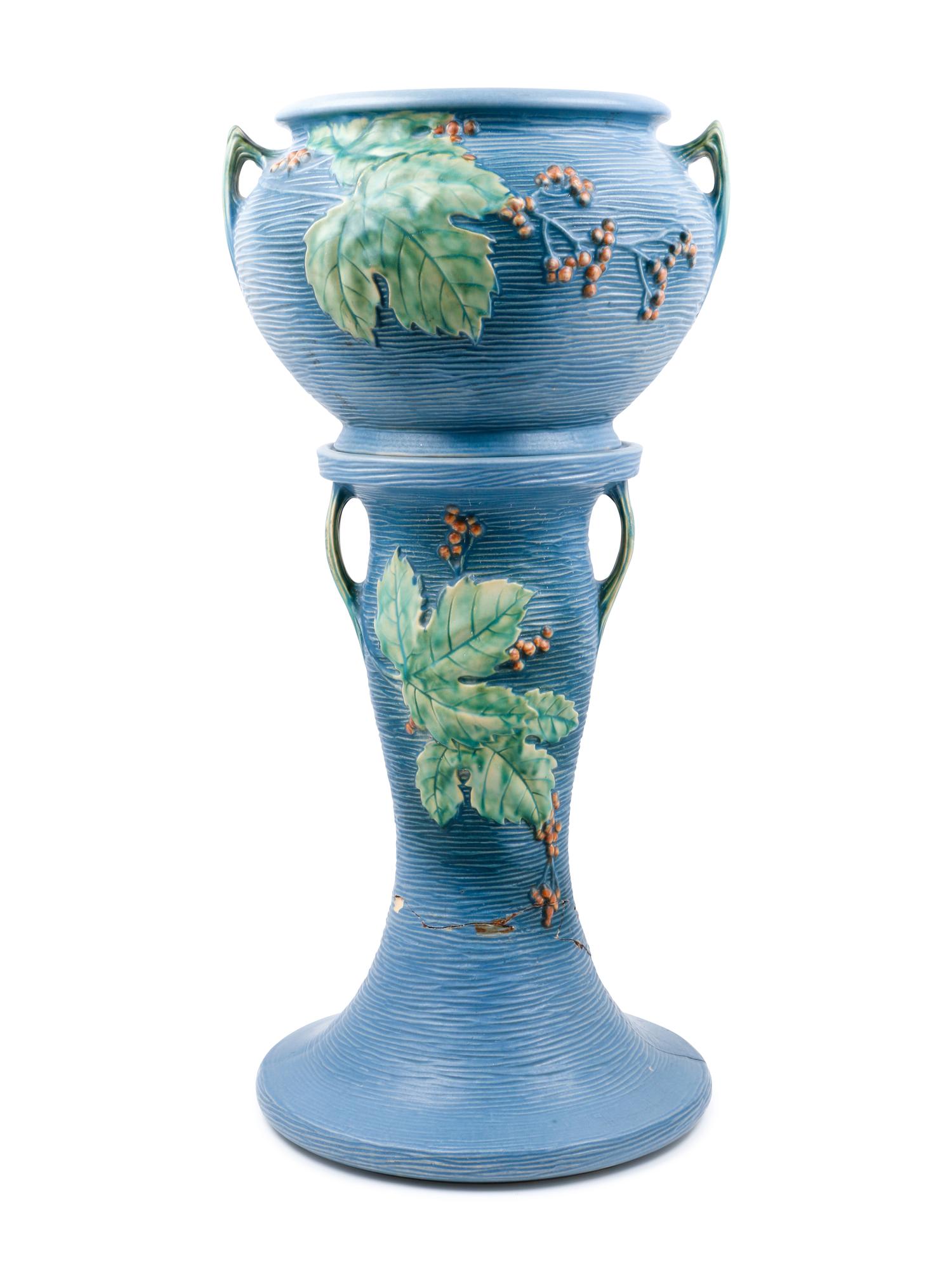 A Roseville Pottery Bushberry Jardiniere and Pedestal