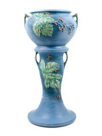 A Roseville Pottery Bushberry Jardiniere and Pedestal
