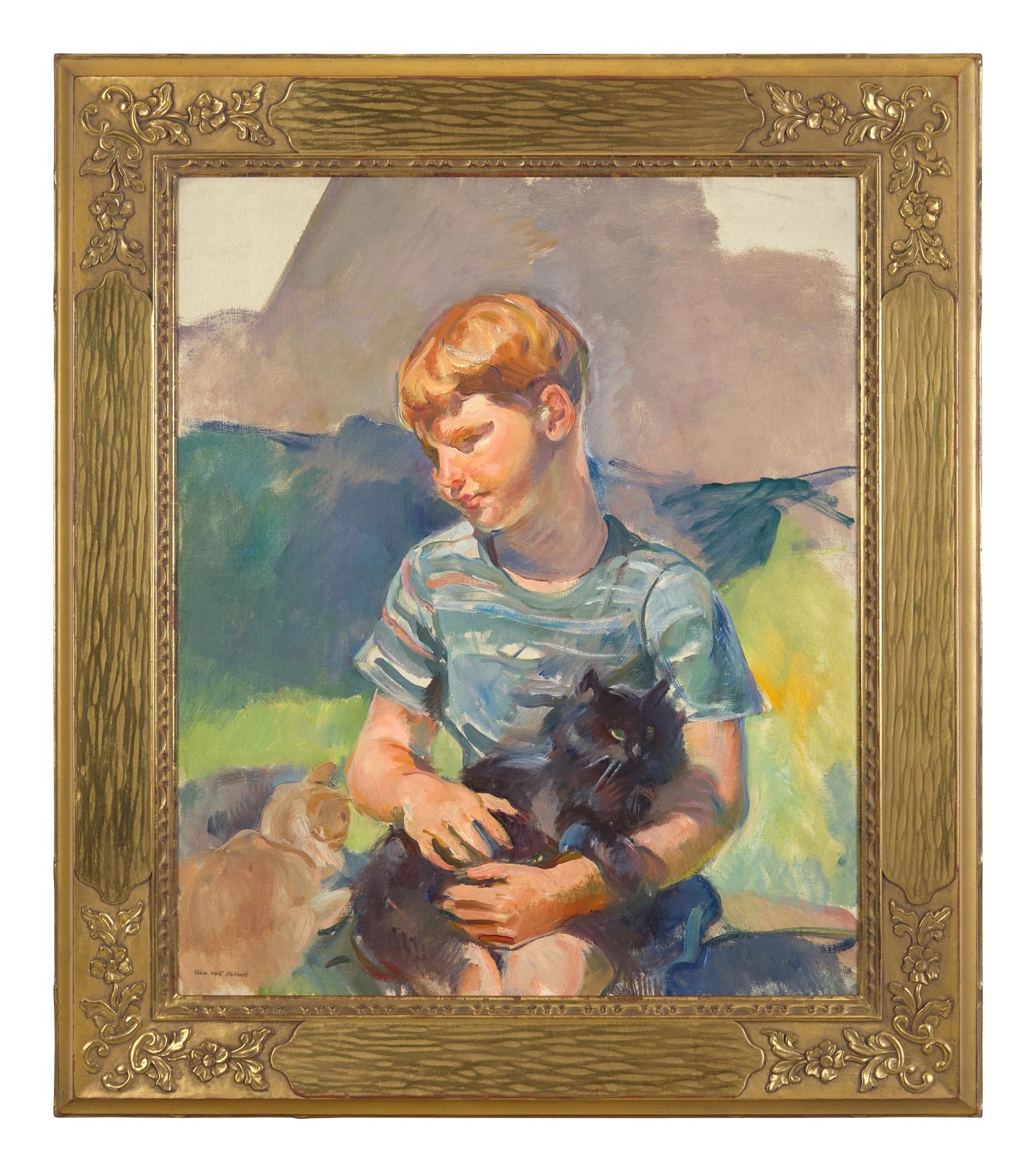 Young Boy Holding Black Cat