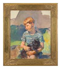 Young Boy Holding Black Cat