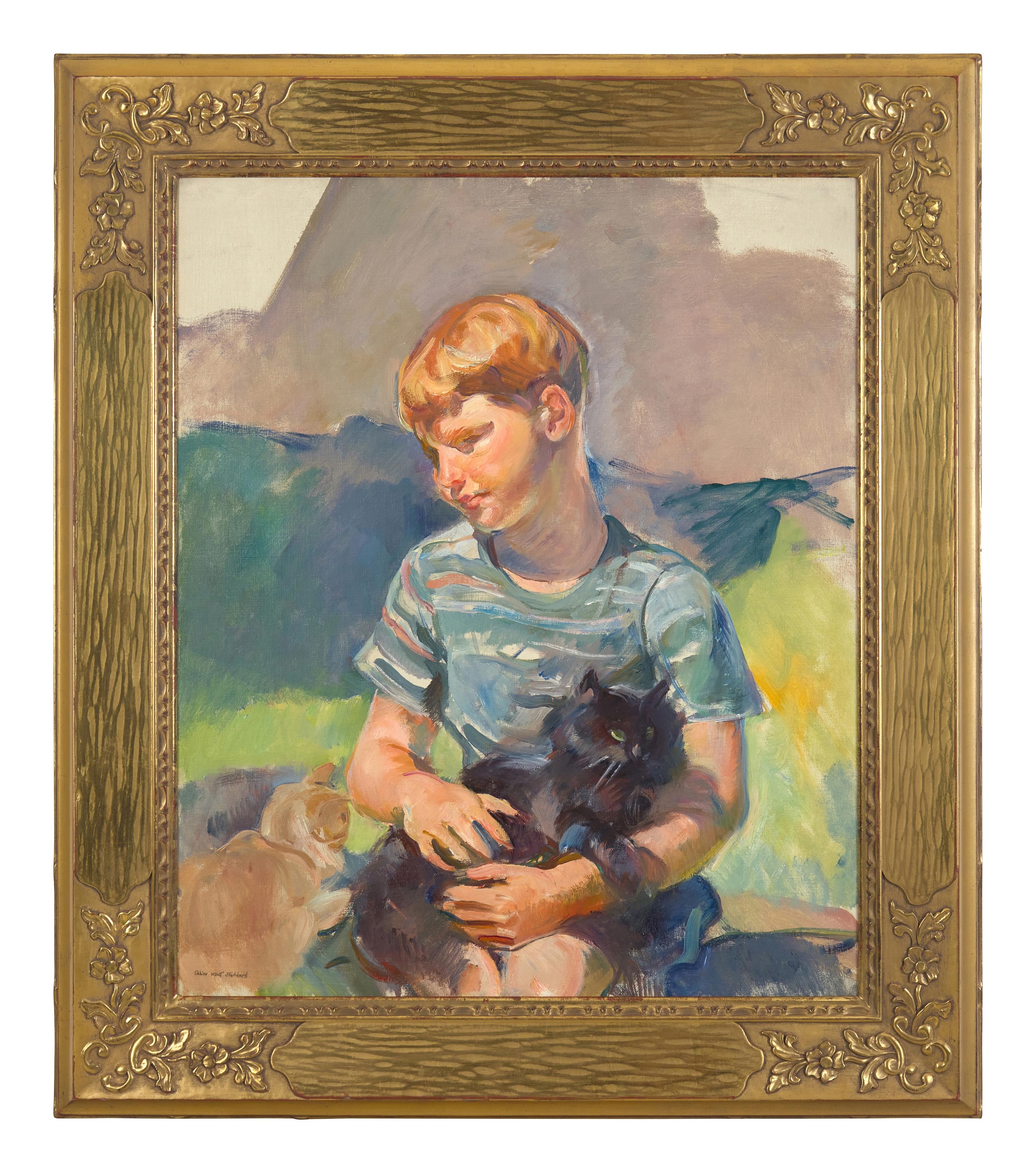 Young Boy Holding Black Cat