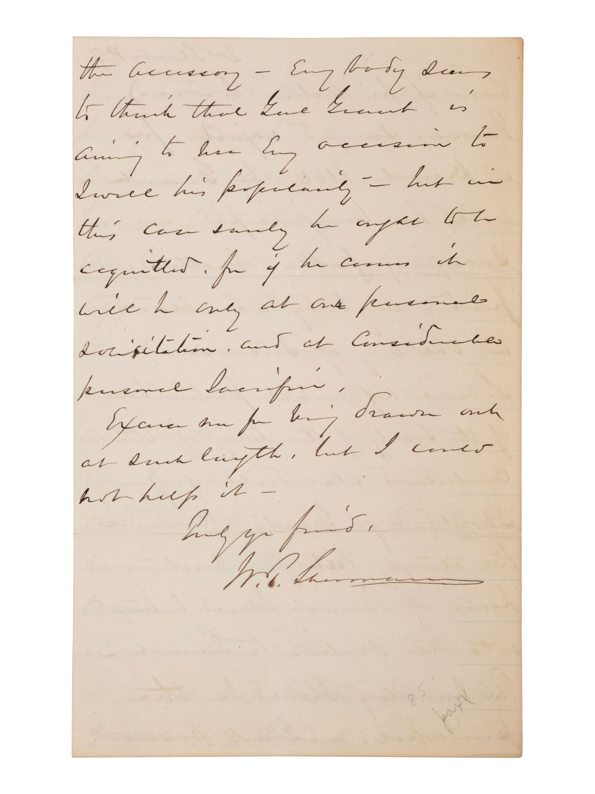 [CIVIL WAR]. SHERMAN, William Tecumseh (1820-1891). Autograph letter signed ("W.T. Sherman"), as Commanding General of the US Army, to General Henry M. Cist (1839-1902). Washington, D.C. 2 November 1879.
