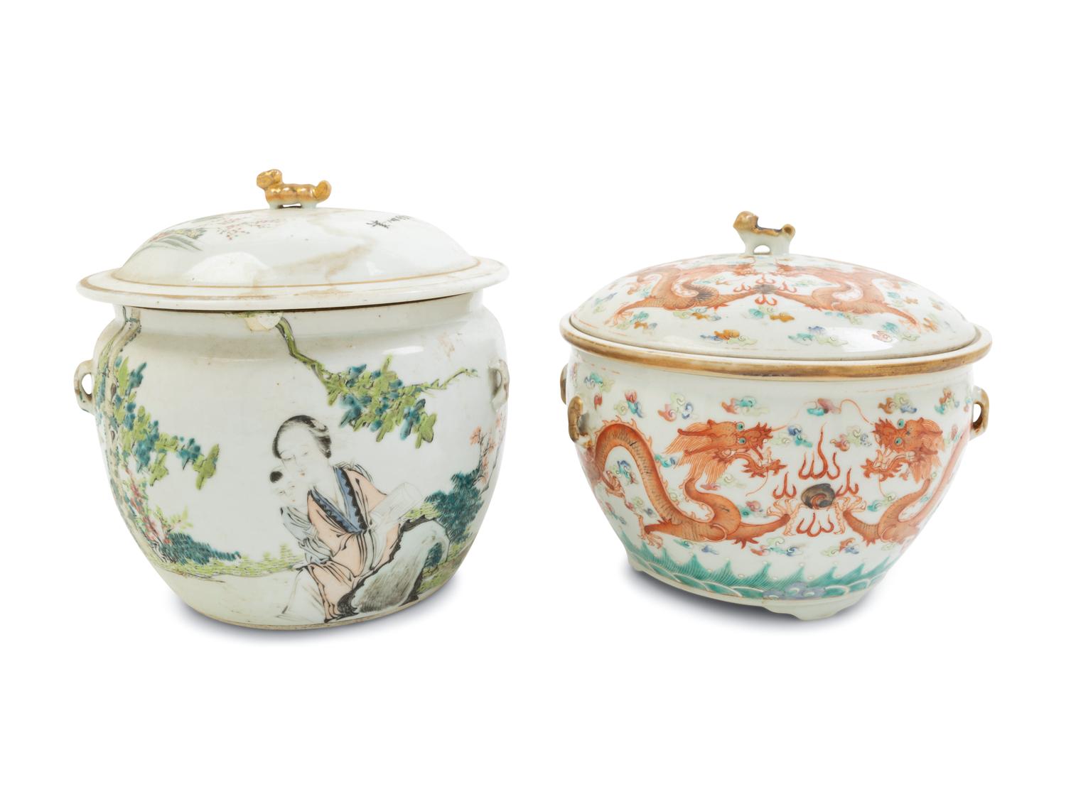 Two Chinese Famille Rose Porcelain Jars and Covers