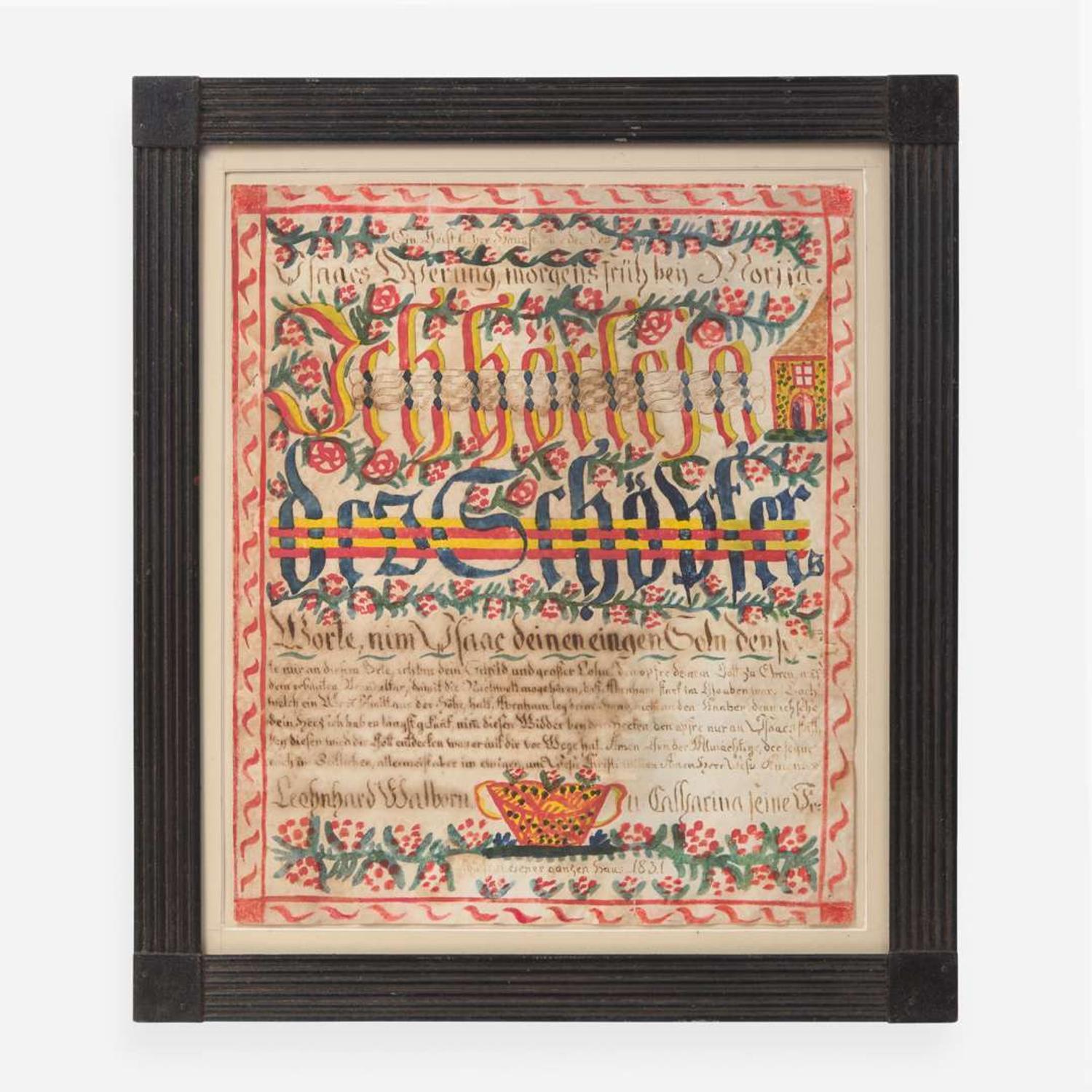 Heinrich Englehardt (active 1819-1836) Fraktur: A House Blessing, dated "1831"
