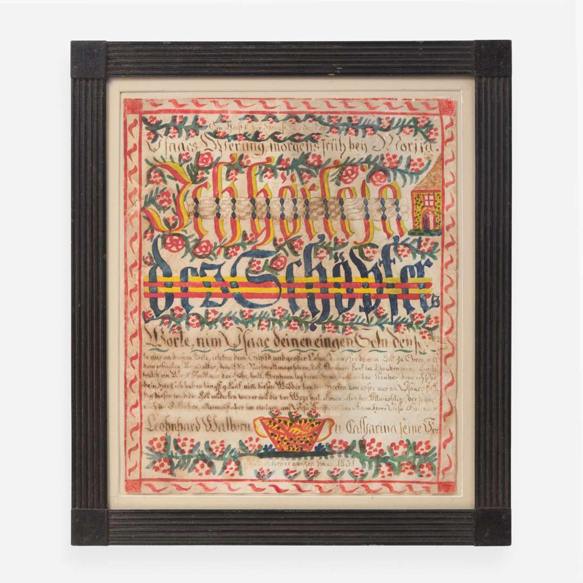 Heinrich Englehardt (active 1819-1836) Fraktur: A House Blessing, dated "1831"