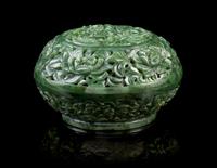 A Chinese Spinach Jade Covered Bowl 18TH CENTURY Diameter 4 inches. — 18TH CENTURY