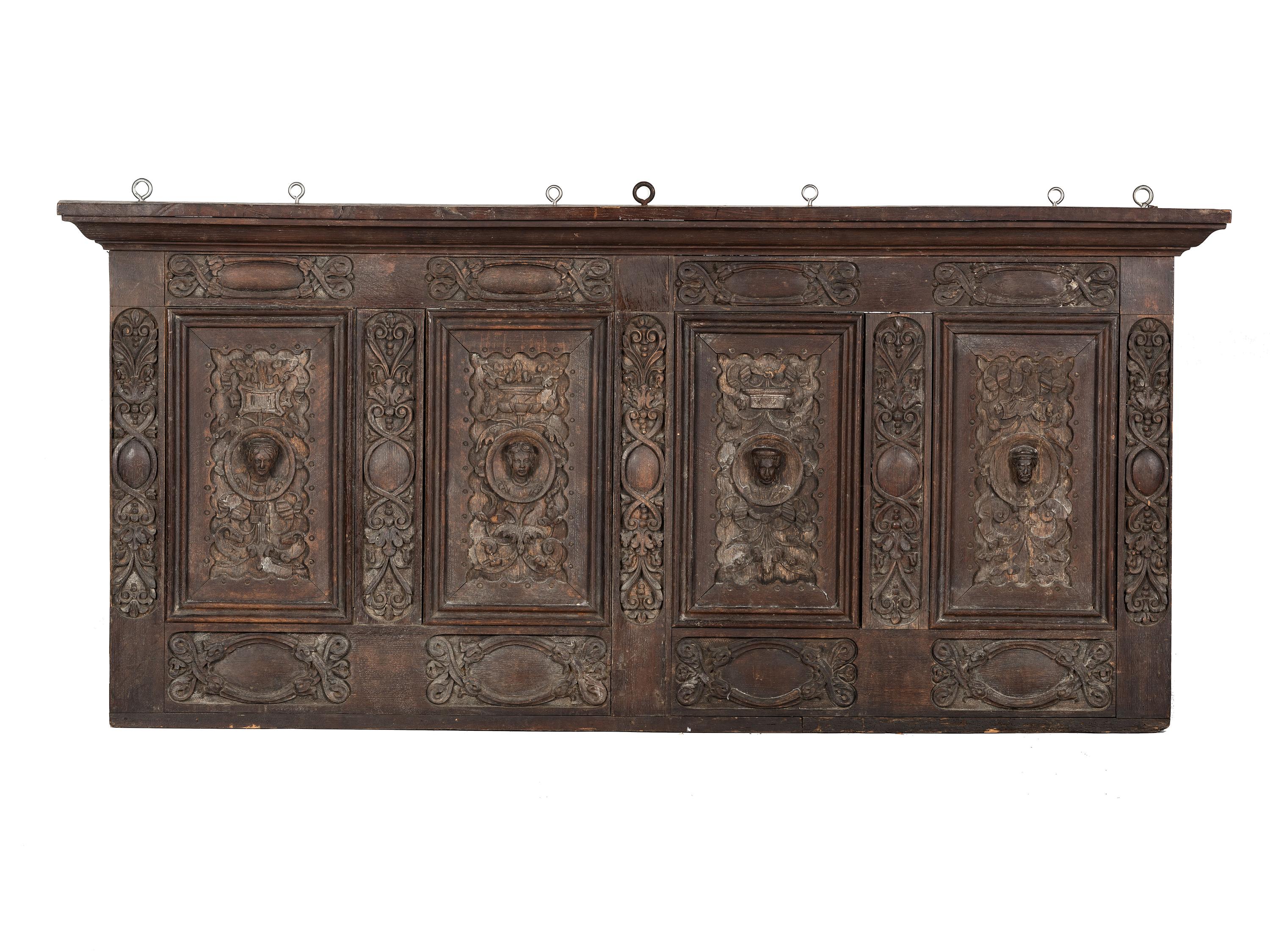 An English Carved Oak Architectural Wall Panel