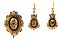 A Collection of Victorian Yellow Gold, Sapphire Doublet and Seed Pearl Jewelry, 7.20 dwts.