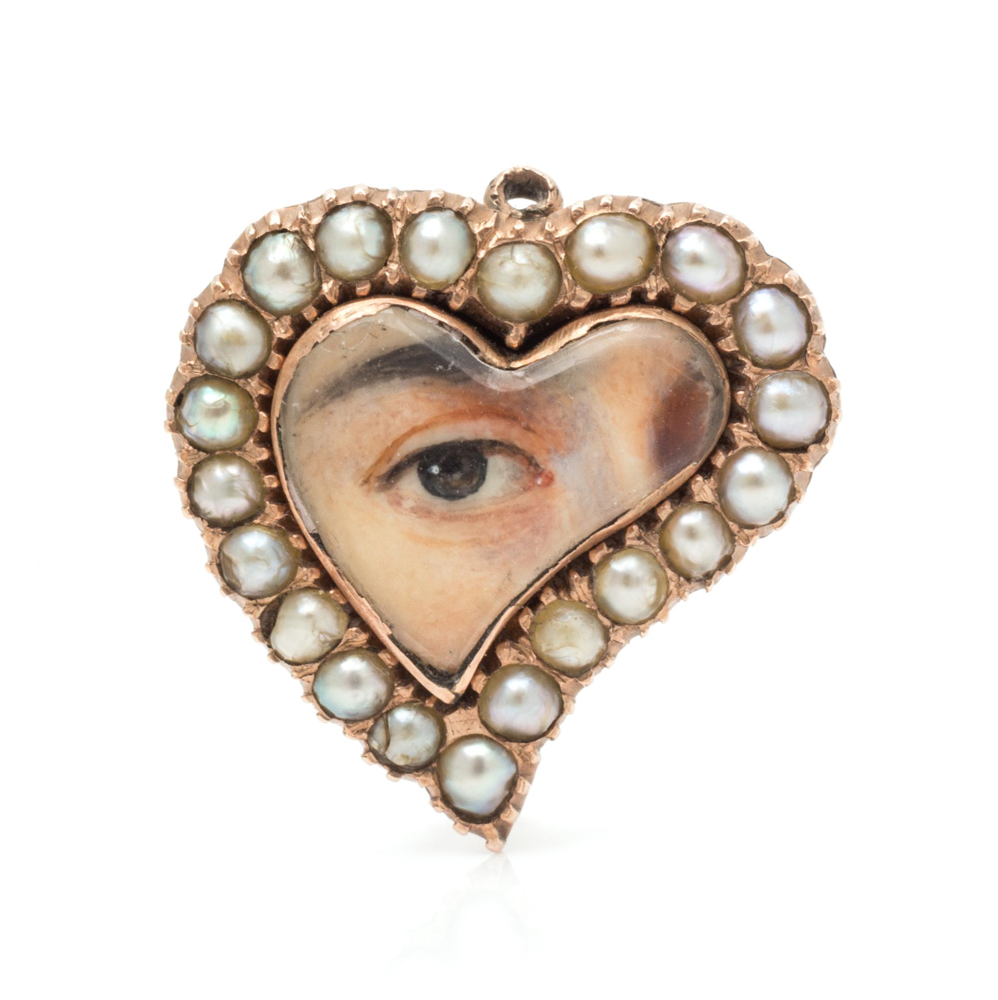 A Georgian Rose Gold and Seed Pearl Lover's Eye Brooch, 2.70 dwts.