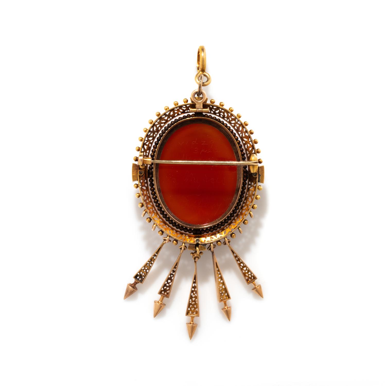VICTORIAN, YELLOW GOLD AND SEED PEARL CAMEO BROOCH