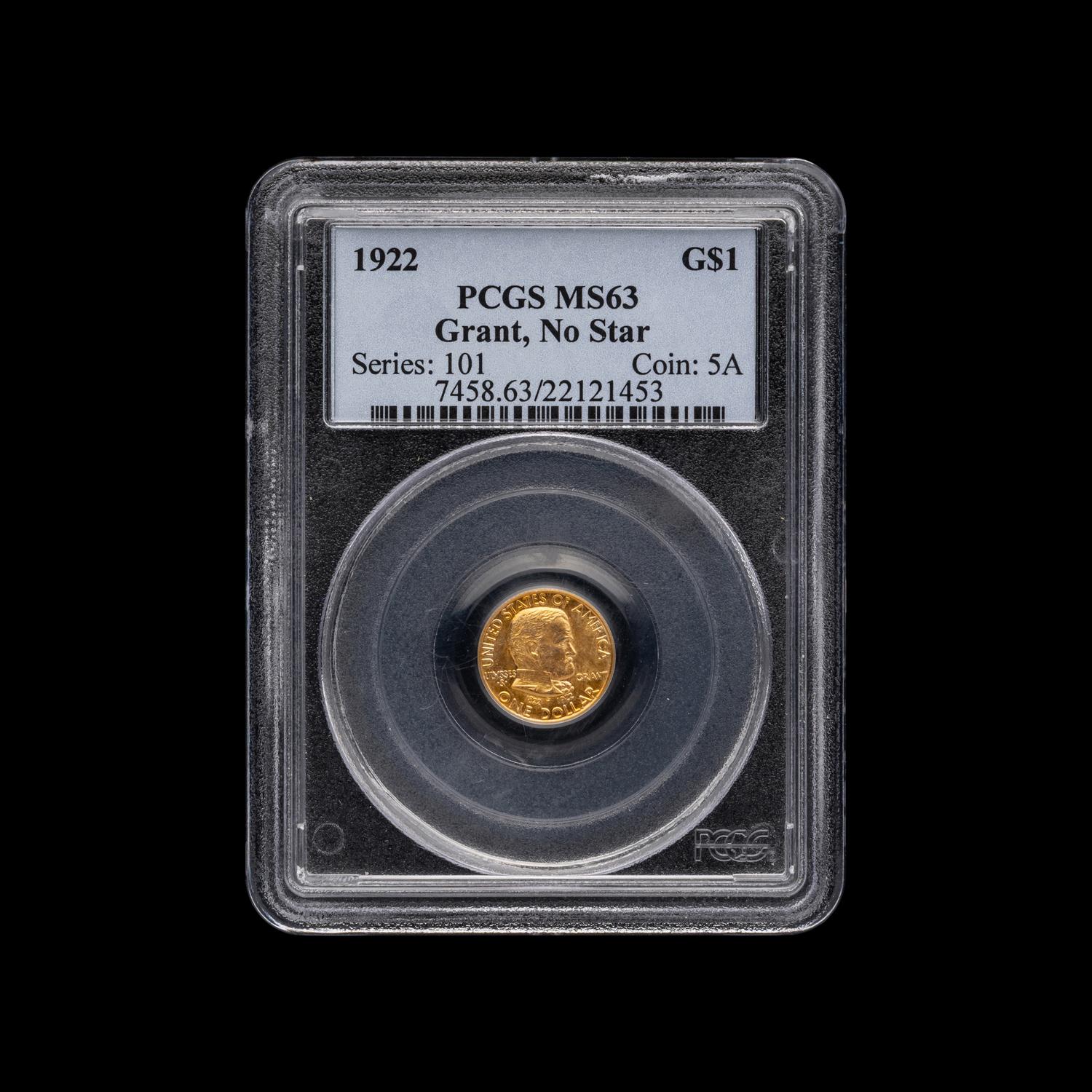 A 1922 Ulysses S. Grant Commemorative: No Star $1 Gold Coin [PCGS MS63]