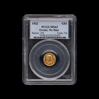 A 1922 Ulysses S. Grant Commemorative: No Star $1 Gold Coin [PCGS MS63]
