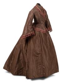 Silk Taffeta Two-Piece Dress Trimmed with Fringe, 1860s