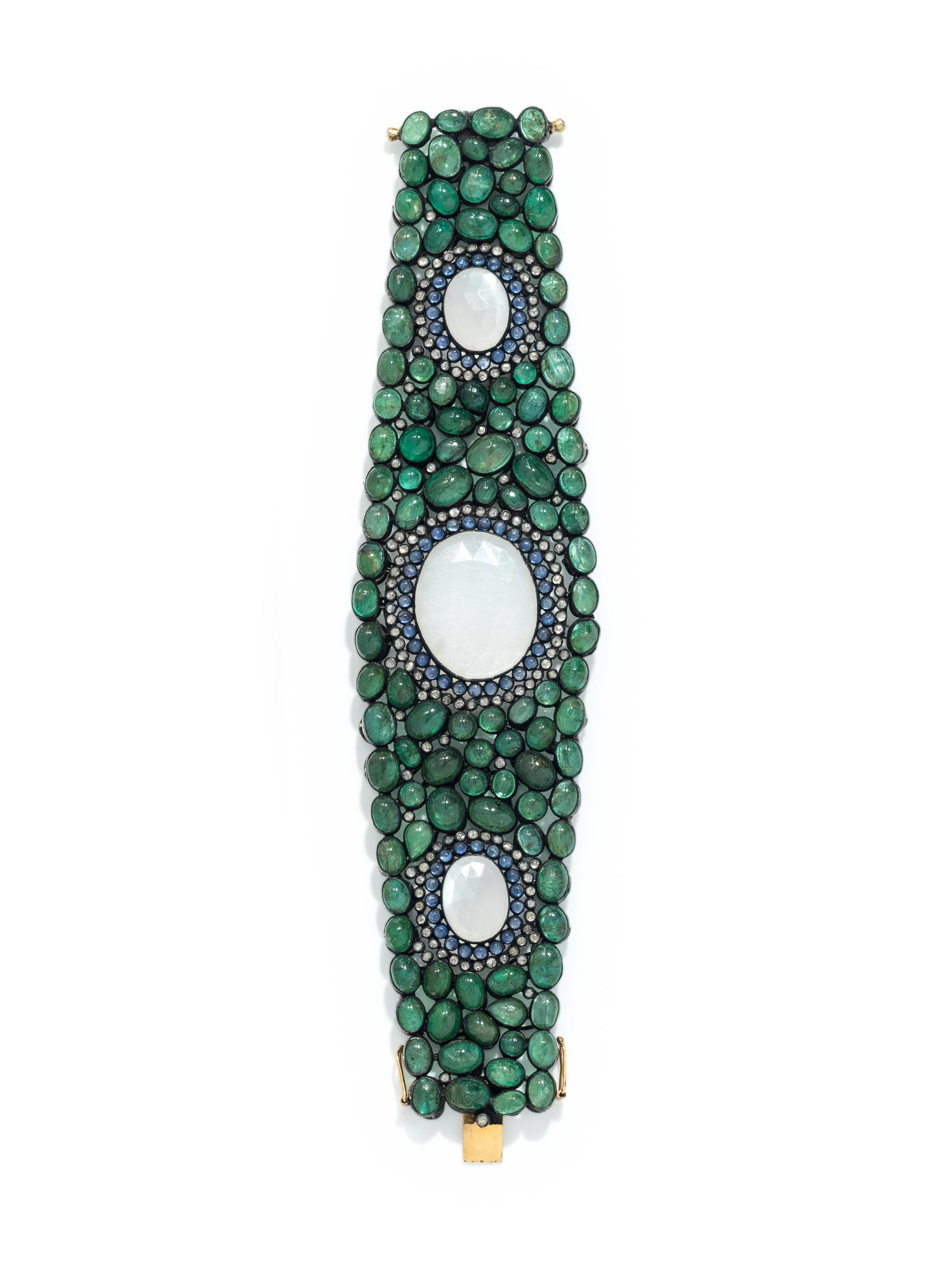 MOONSTONE, EMERALD, IOLITE AND DIAMOND BRACELET