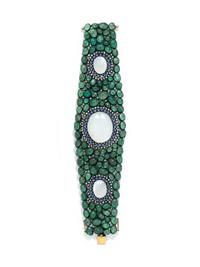 MOONSTONE, EMERALD, IOLITE AND DIAMOND BRACELET