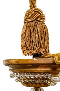 An Italian Beaded Gilt Metal Six-Light Chandelier with a Rope Canopy