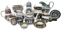 Staffordshire pearlware "Salopian" polychrome and transfer-printed items first half 19th century