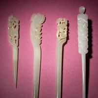 Four Chinese Carved Jade Hairpins, Qing Dynasty — 清 玉簪四支