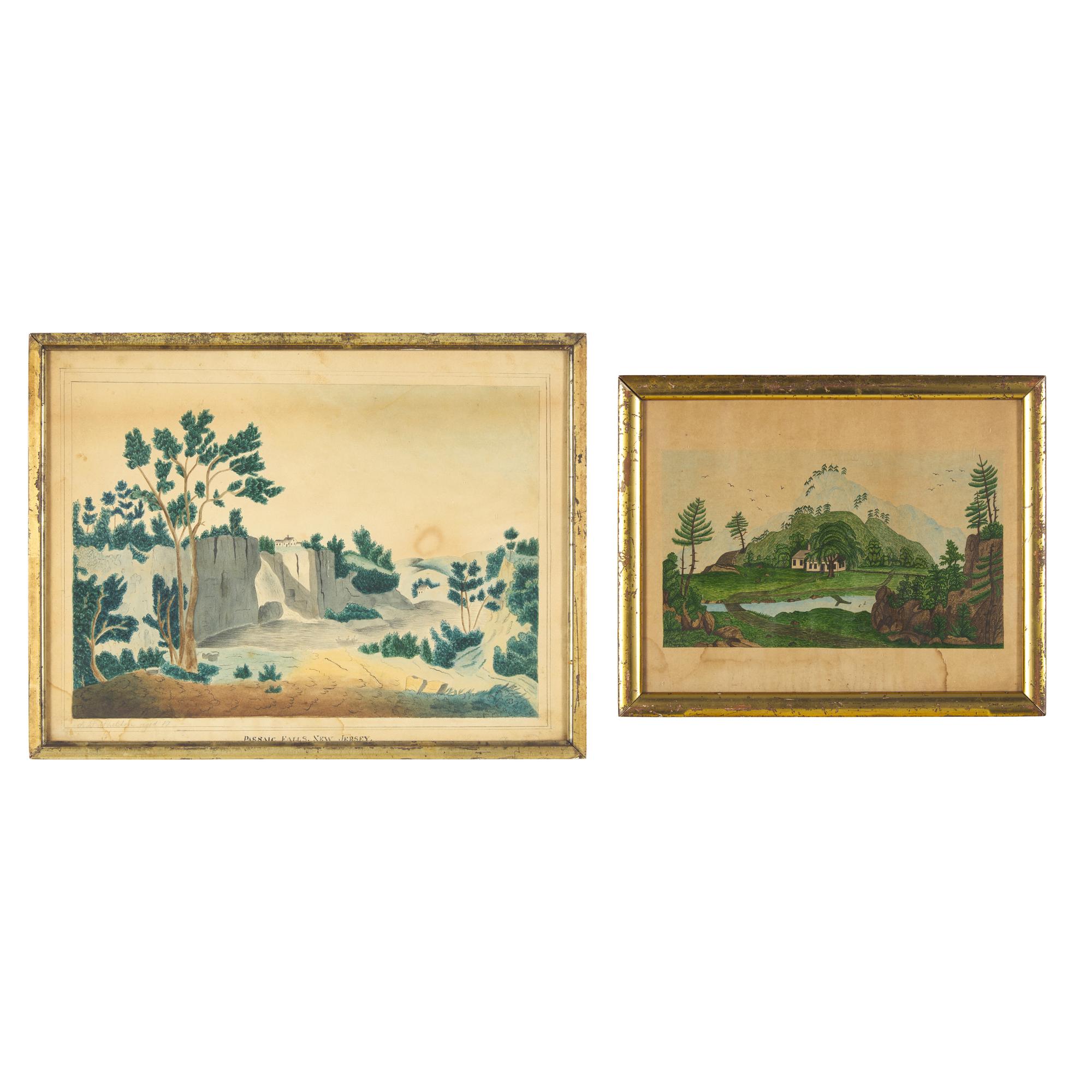 American School 19th Century, Two Drawings of Landscapes