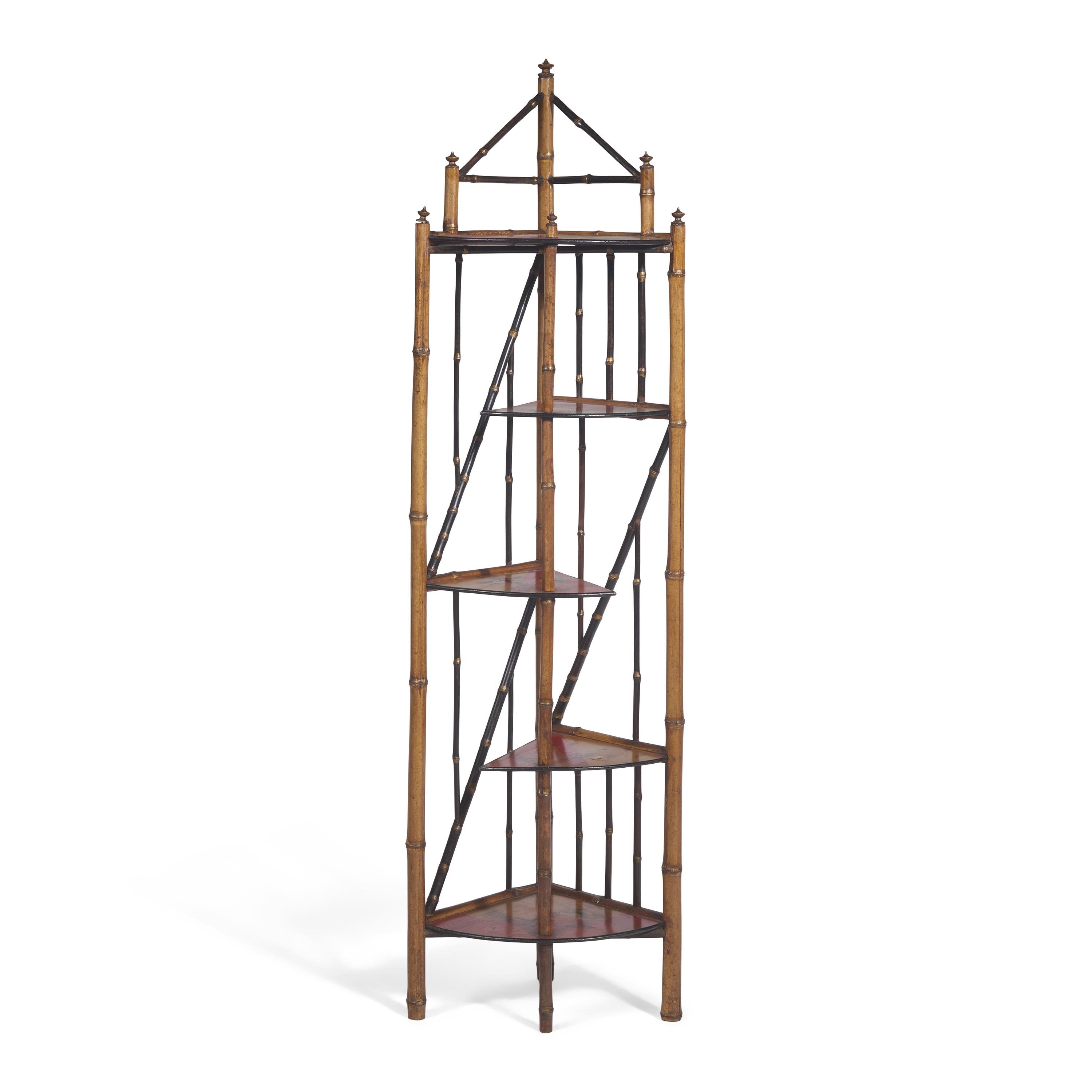 A Victorian Bamboo Japanesque Corner Etagere