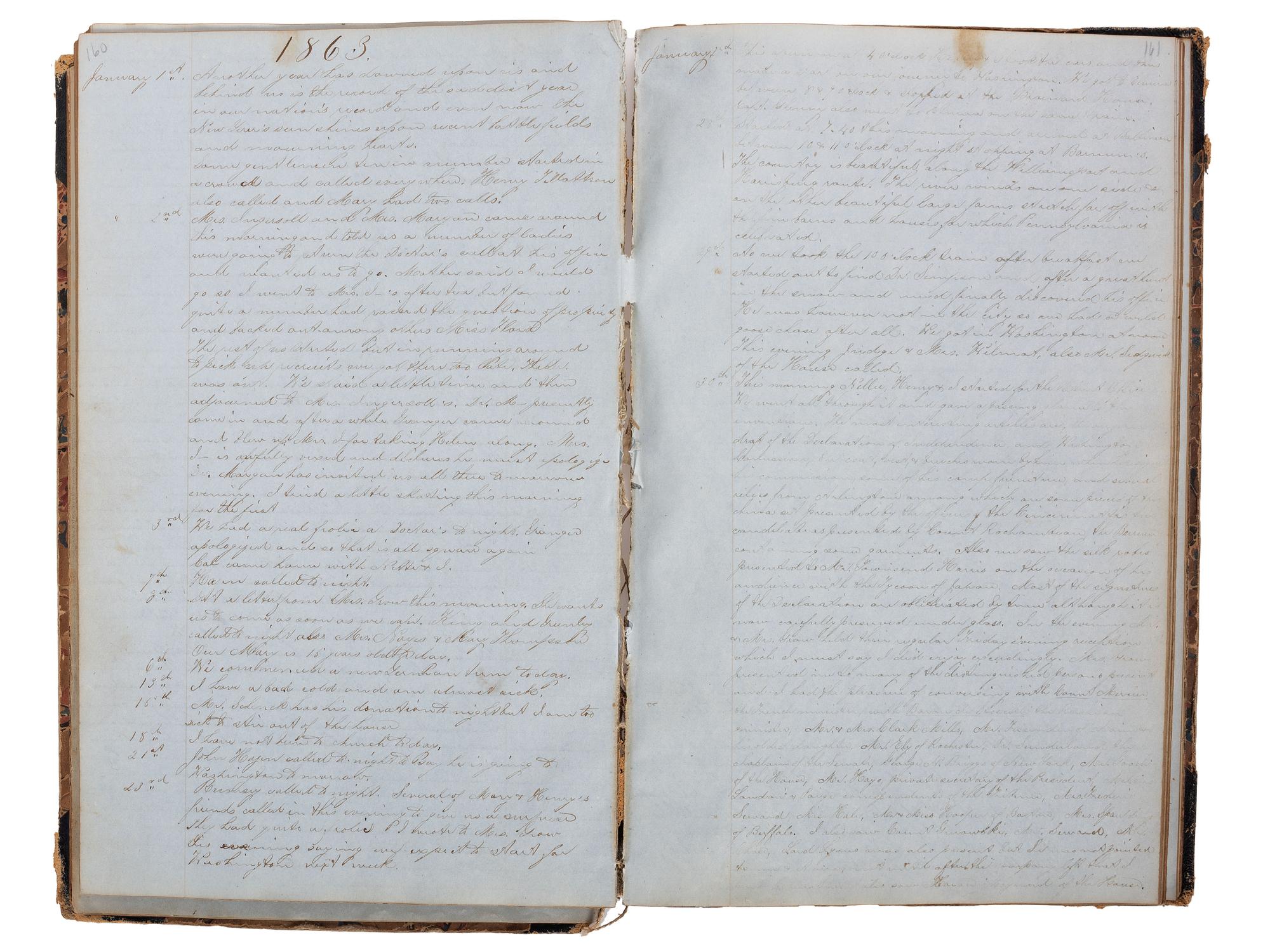 America in Manuscript Diary of Miss Louise St. John (1839-1938), including description of a visit to meet the Lincolns at the White House. Ithaca and New York City, New York, 1852-1867.