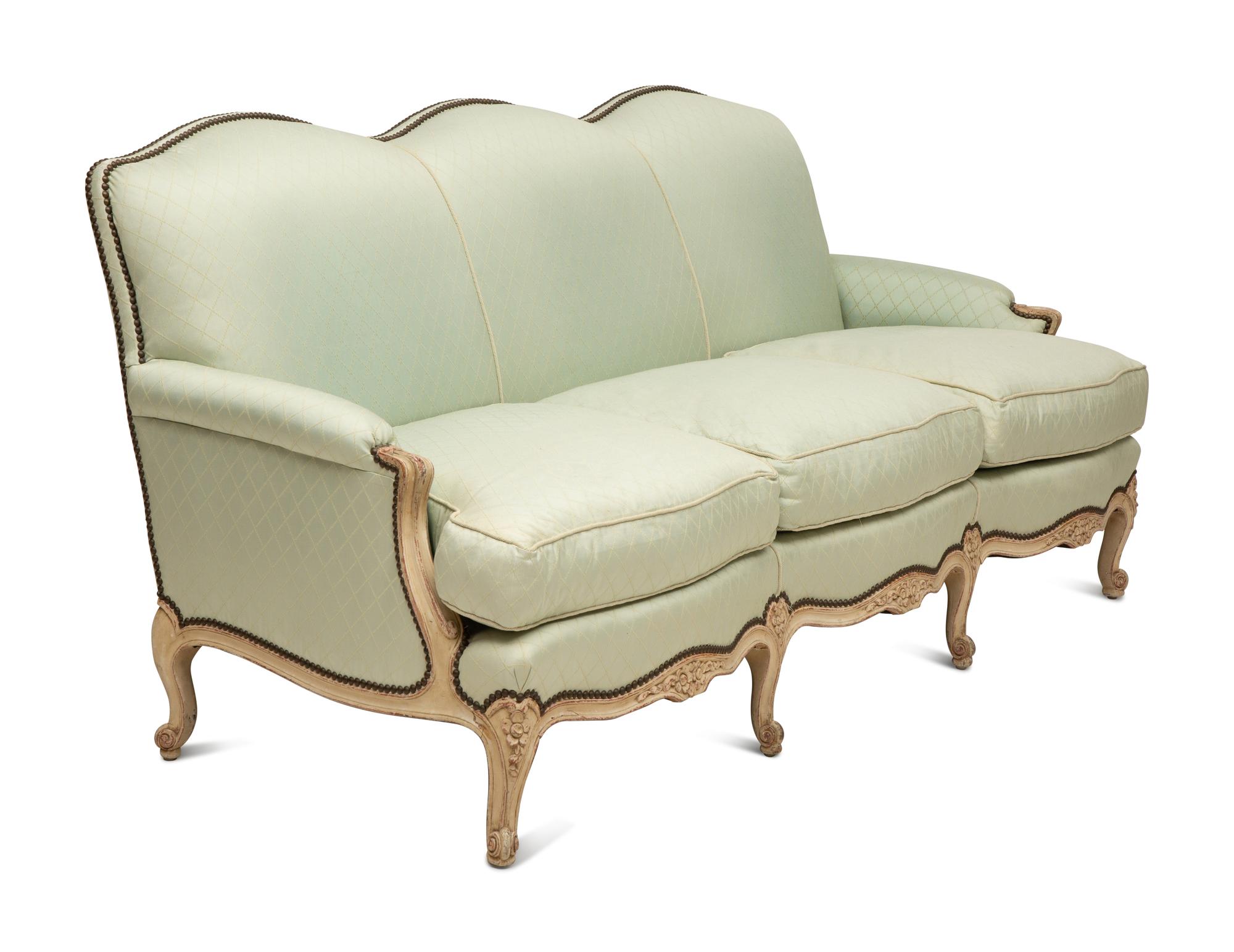 A Louis XV Style Painted Sofa with Scalamandré Upholstery