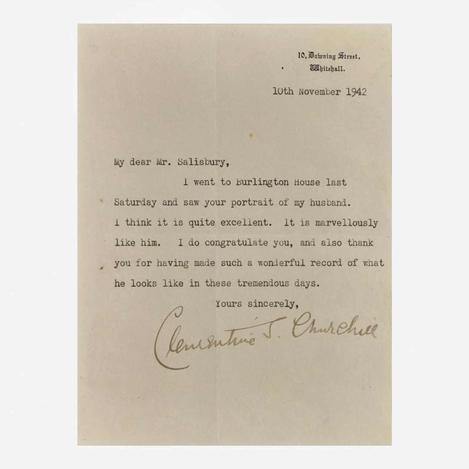 [Churchill, Winston] Churchill, Clementine Two Typed Letters, signed