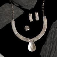 Alvin Yellowhorse (Diné, b. 1968) — Sterling Silver and Mosaic Inlay Necklace, Earring, and Ring Set