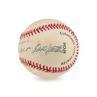 A Hank Aaron, Warren Spahn and Eddie Mathews Braves Hall of Famers Signed Autograph Baseball (Beckett Authentication Services)