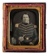 [MEXICAN WAR]. Sixth plate daguerreotype of an officer holding his sword.