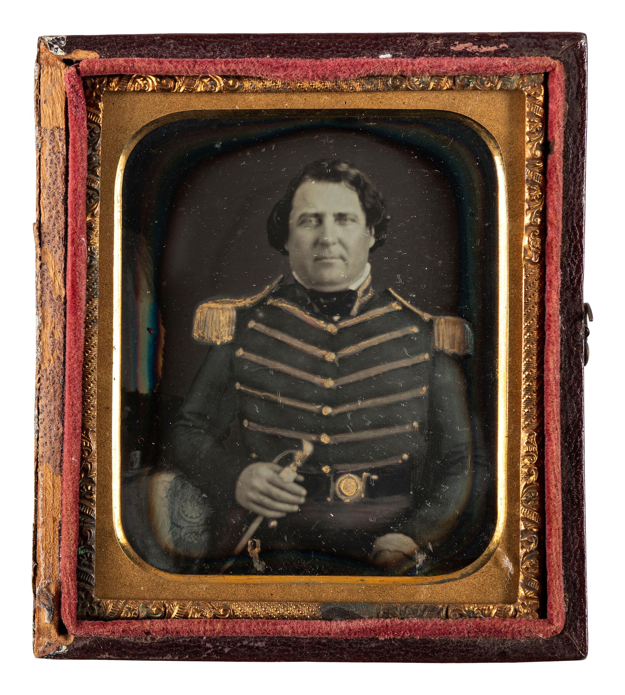 [MEXICAN WAR]. Sixth plate daguerreotype of an officer holding his sword.