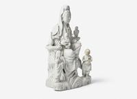 A Chinese Blanc-de-Chine Porcelain Figural Group of Guanyin and Attendants