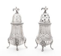Two German Silver Casters Height 5 inches. — STORK AND SINSHEIMER, LATE 19TH/EARLY 20TH CENTURY.