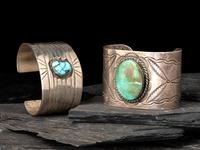 Navajo Wide Silver and Turquoise Cuff Bracelets