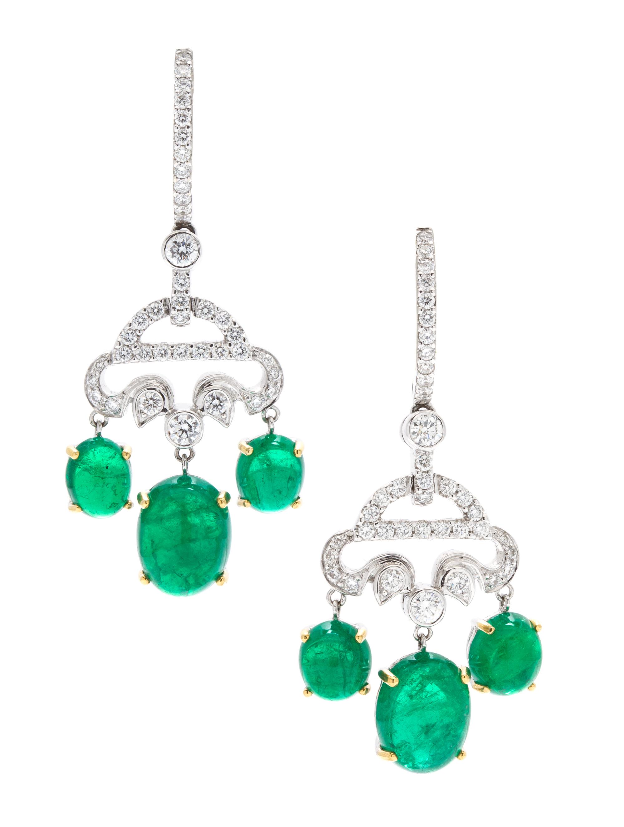 A Pair of 18 Karat Gold, Emerald and Diamond Chandelier Earrings, Seaman Schepps, 6.50 dwts.