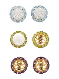 MULTIGEM, DIAMOND, AND BICOLOR GOLD COLLECTION OF EARRINGS WITH INTERCHANGEABLE INSERTS