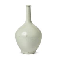 A Korean White Glazed Porcelain Tall-Neck Bottle Vase, Joseon Dynasty, 18th Century