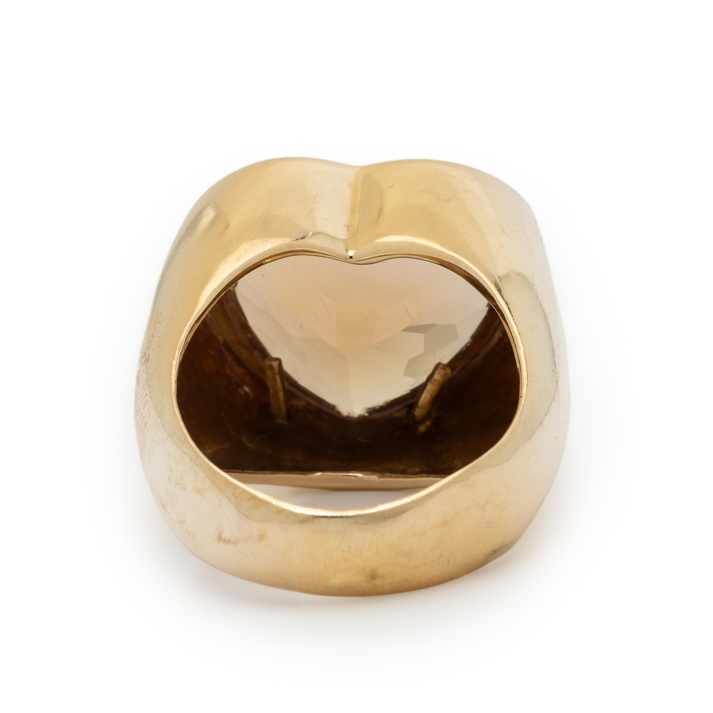 Smoky Quartz and Yellow Gold Heart Ring